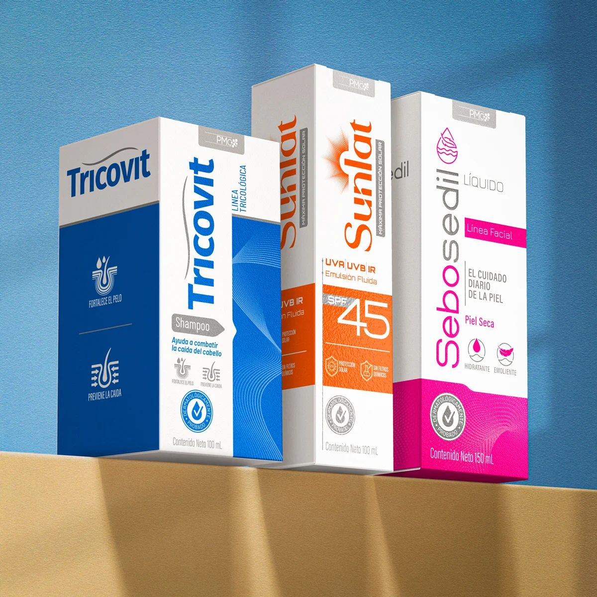 Diseño de packaging para Pharcomed, dermocosmética, Estados Unidos.